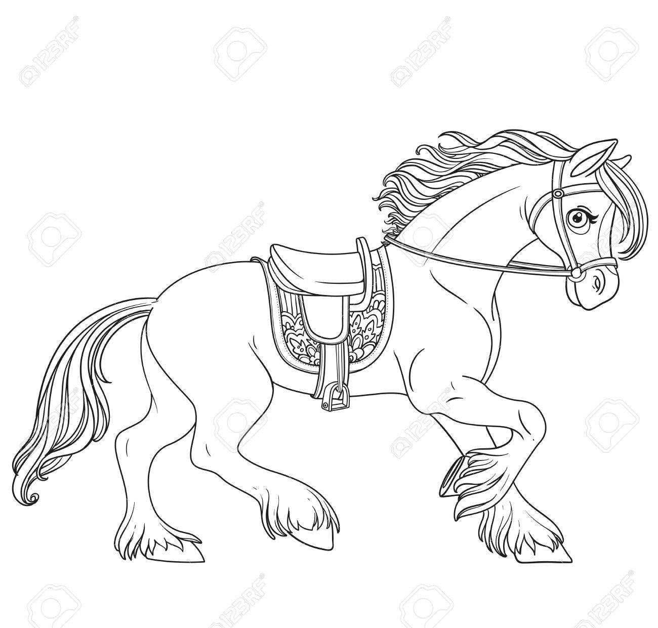 cheval dessin anime mignon harnache dans un harnais court decrit isole sur fond blanc clip art libres de droits vecteurs et illustration image 76576191 coloriage voitures pdf gratuit