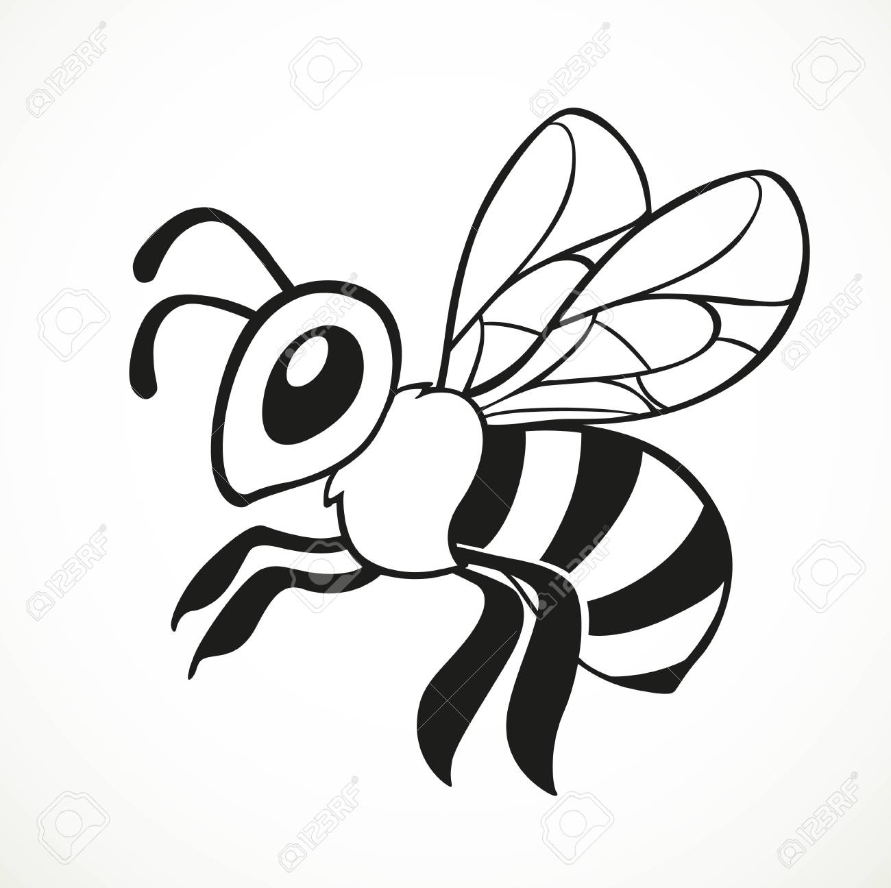 Bee Flies Line Graphic Arts Isolated On A White Background Royalty Free Cliparts Vectors And Stock Illustration Image