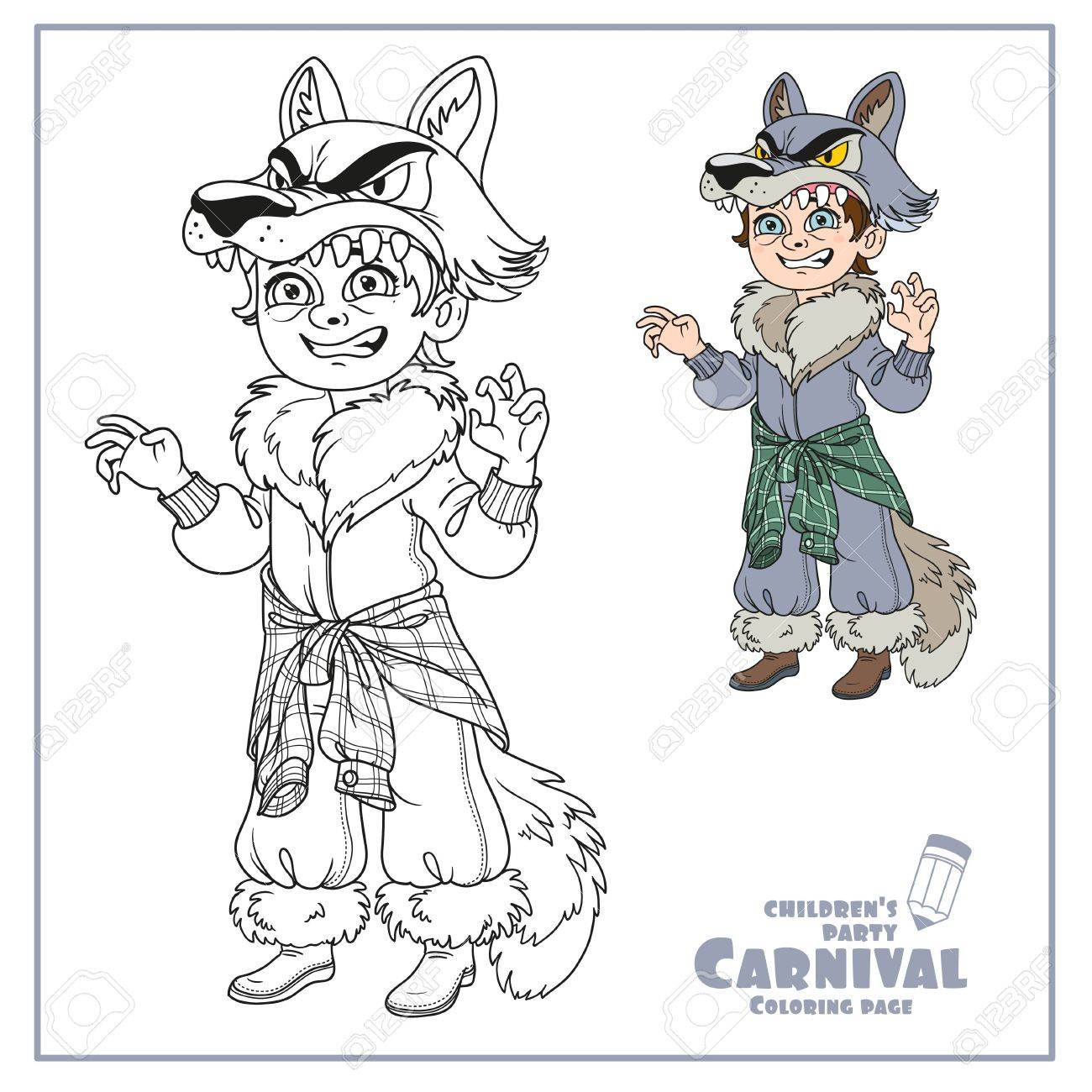 cute boy en costume de loup garou couleur et decrit pour la page coloriage clip art libres droits vecteurs illustration image 86691348 coloriages daisy flower garden journey