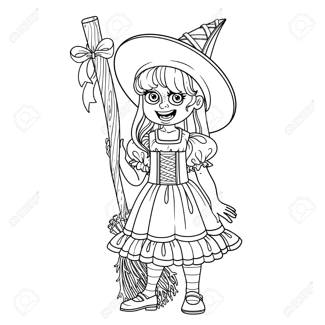 Jolie fille en costume de sorci¨re décrit pour la page   colorier Banque d images