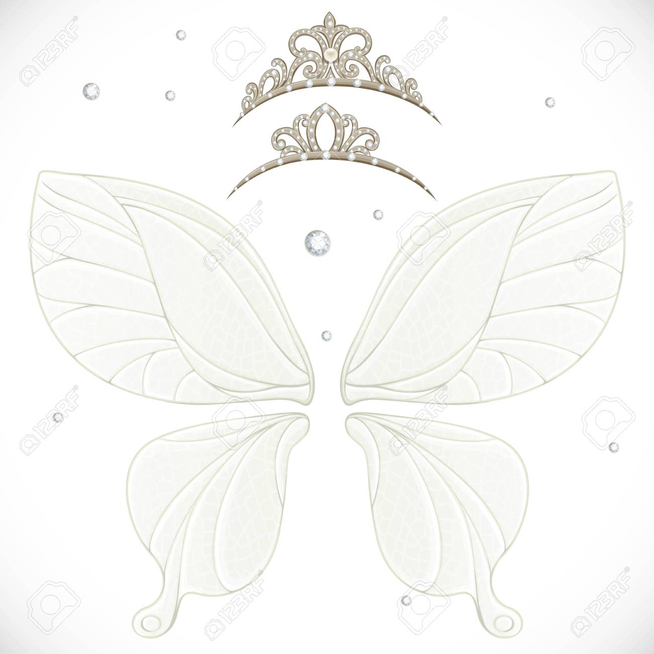 白い背景に分離されたバンドル 2 ティアラ魔法妖精の翼 のイラスト素材 ベクタ Image