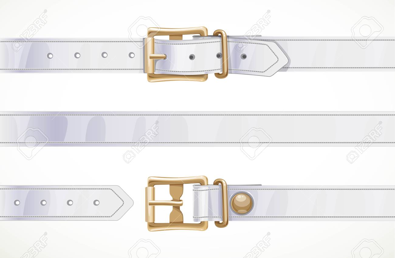 Thin white leather belt buttoned, unbuttoned and seamless middle part isolated on white background - 116036076 Thin white leather belt buttoned, unbuttoned and seamless middle part isolated on white background - 116036076