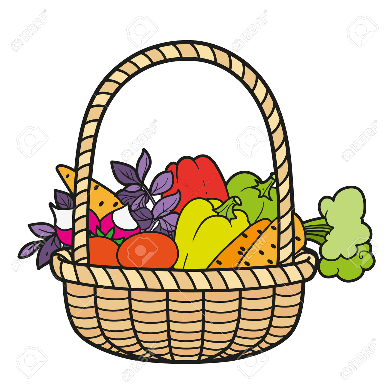 Wicker Basket With Vegetables Color Variation For Coloring Book On White  Background Royalty Free SVG, Cliparts, Vectors, and Stock Illustration.  Image 181472532., image size:1300x1300