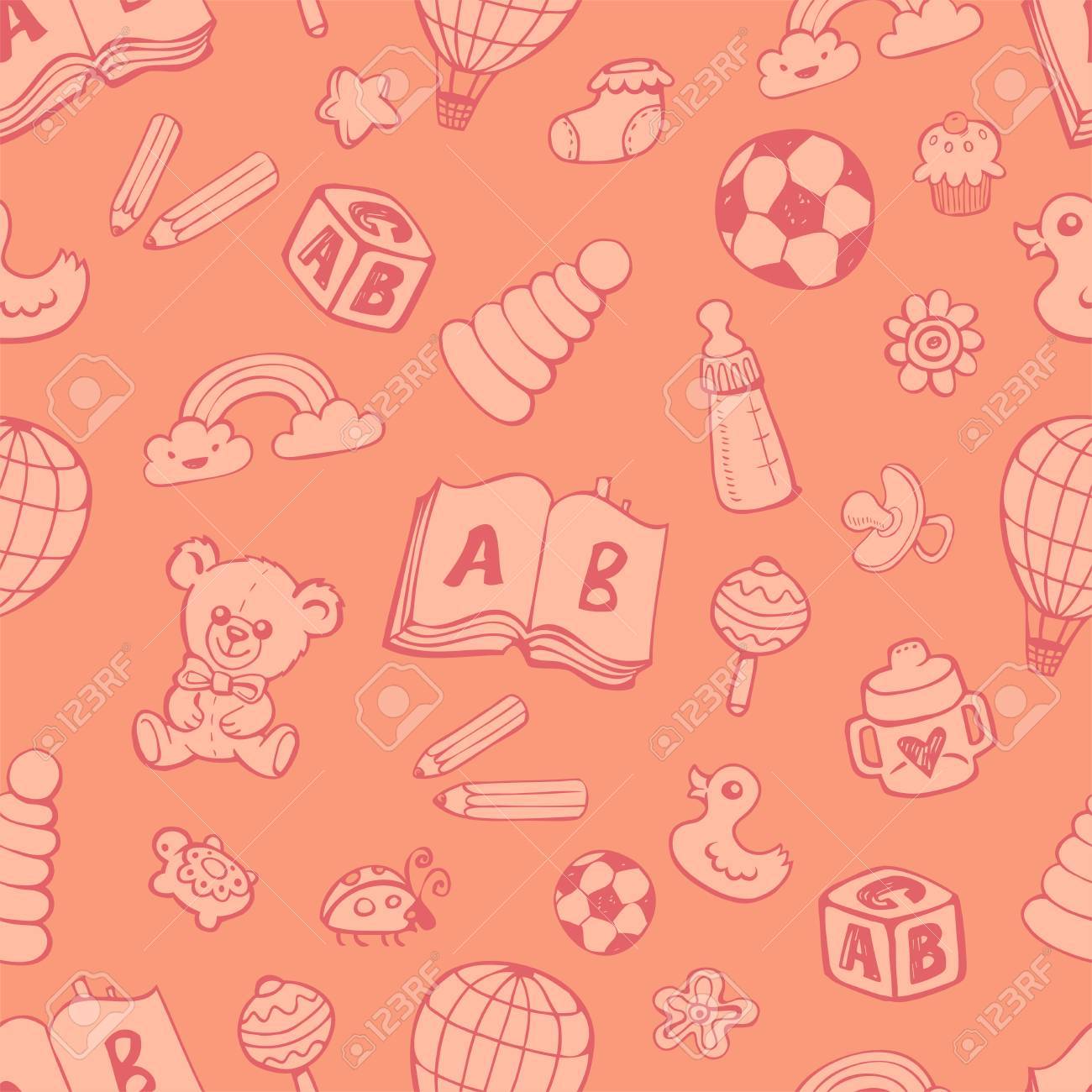 かわいい赤ちゃんのおもちゃとのシームレスなパターン のイラスト素材 ベクタ Image