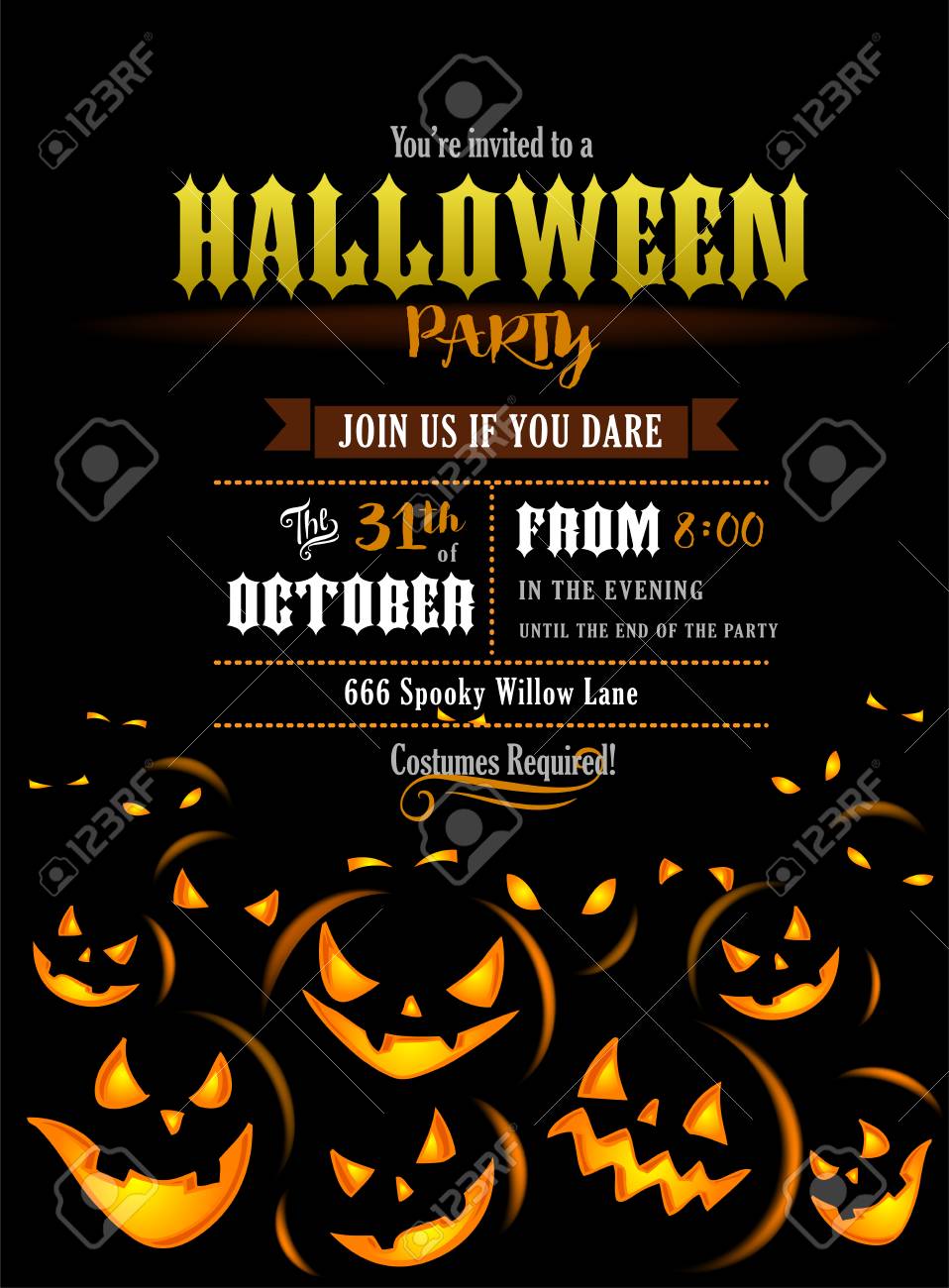 怖いカボチャとハロウィンパーティー招待状 のイラスト素材 ベクタ Image