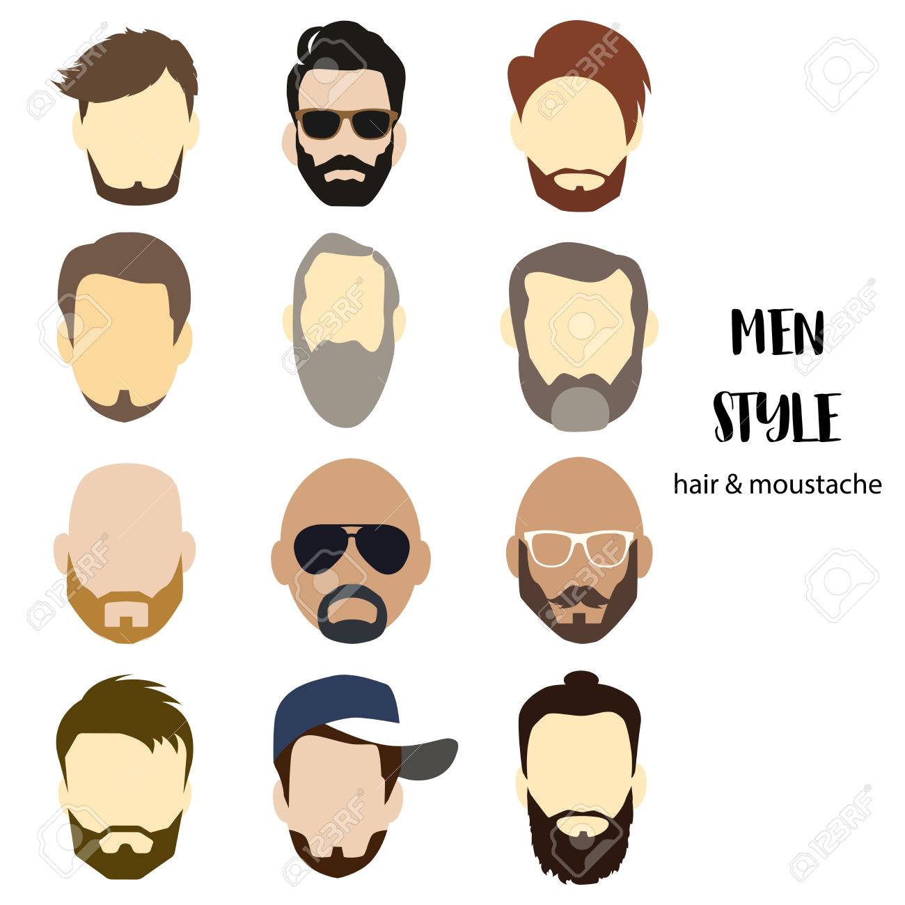Illustration Man Avatar Various Hair Style And Beard Royalty Free