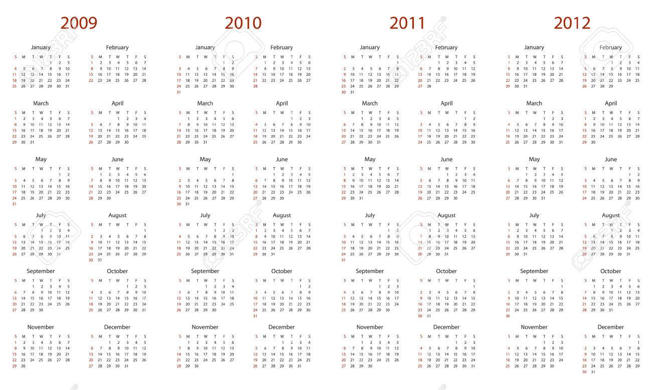 2009 2010年 2011年 および 2012年のシンプルなカレンダーです のイラスト素材 ベクタ Image 3726593