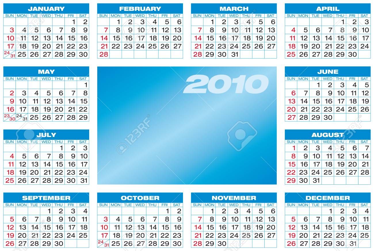 Blue Calendar For Year 2010, In Vector Format. Royalty Free SVG, Cliparts,  Vectors, and Stock Illustration. Image 4815444.