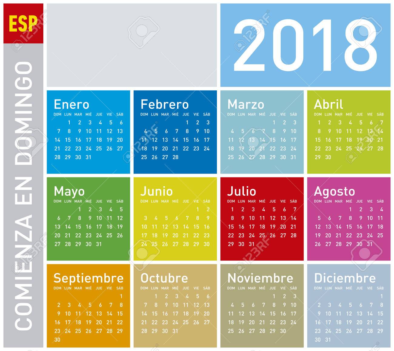 calendario colorido para el año 2018 en español la semana comienza calendarios en espanol