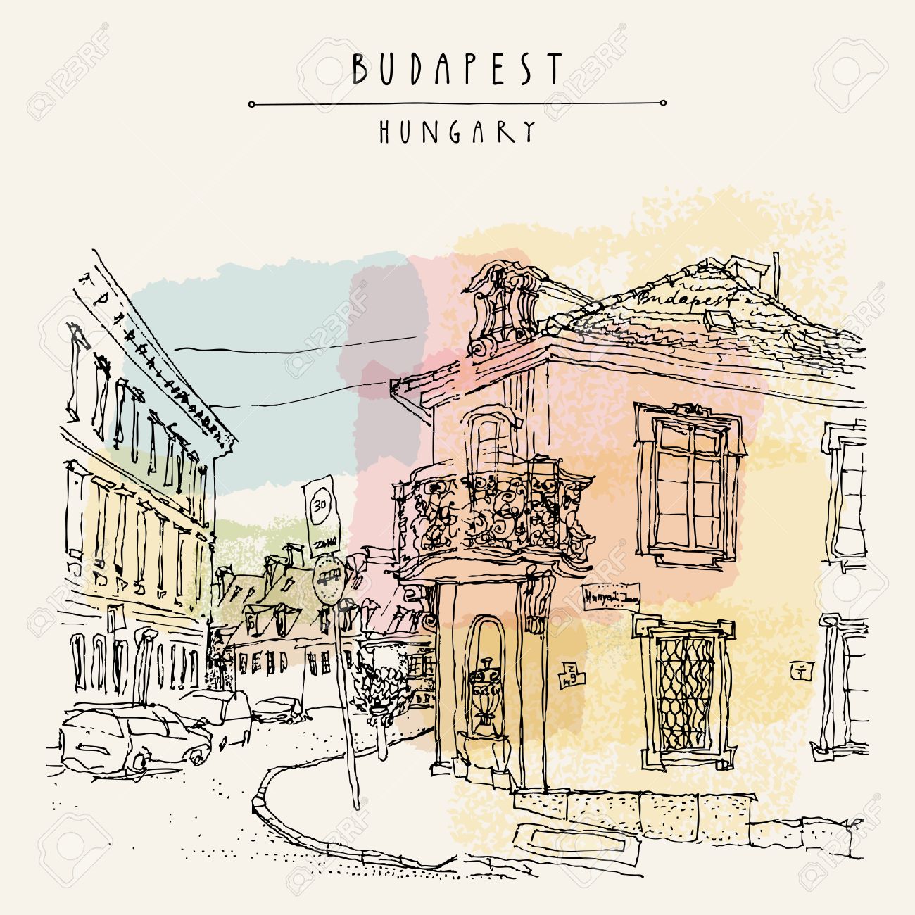 Street Corner In Budapest City Hungary Europe Architectural Royalty Free Cliparts Vectors And Stock Illustration Image