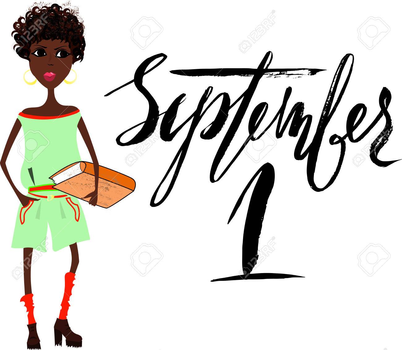 本を持つ美しいアフリカ系アメリカ人の少女 手書きレタリングします 9 月 1 日 のイラスト素材 ベクタ Image 本を持つ美しいアフリカ系アメリカ人の少女 手書きレタリングします 9 月 1 日 のイラスト素材 ベクタ Image