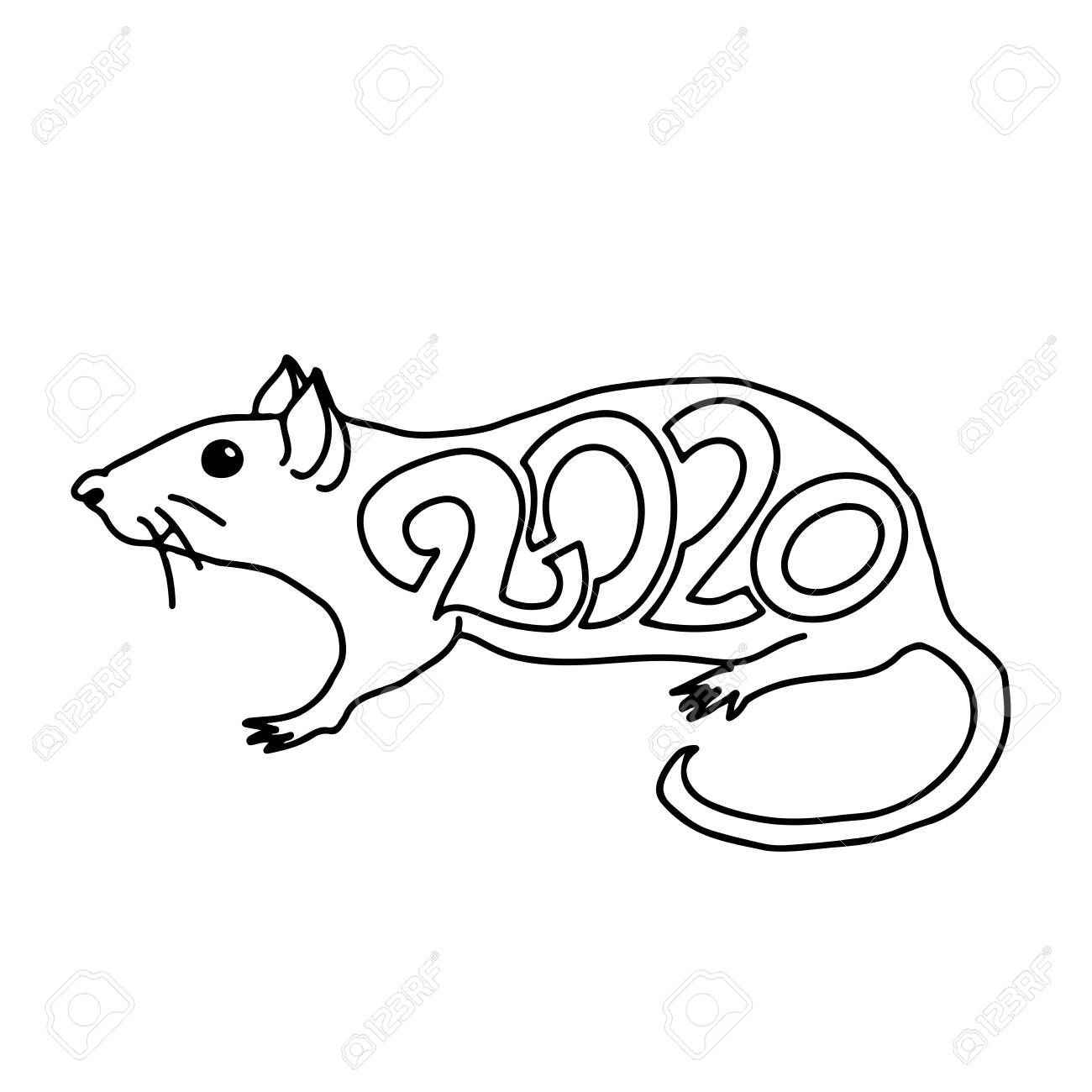 Rat Sign Chinese Happy New Year 2020 Black And White Holiday