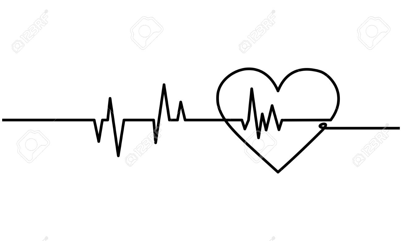 Continuous Line Drawing Of Heart Heartbeat. Heart Heartbeat Curve ...