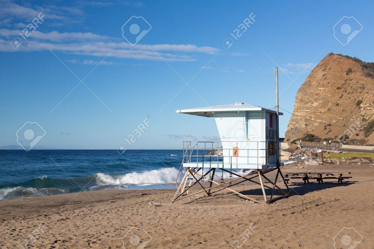 Blue Lifeguard Hut On Sycamore Canyon Beach In Southern California Stock Photo Picture And Royalty Free Image Image