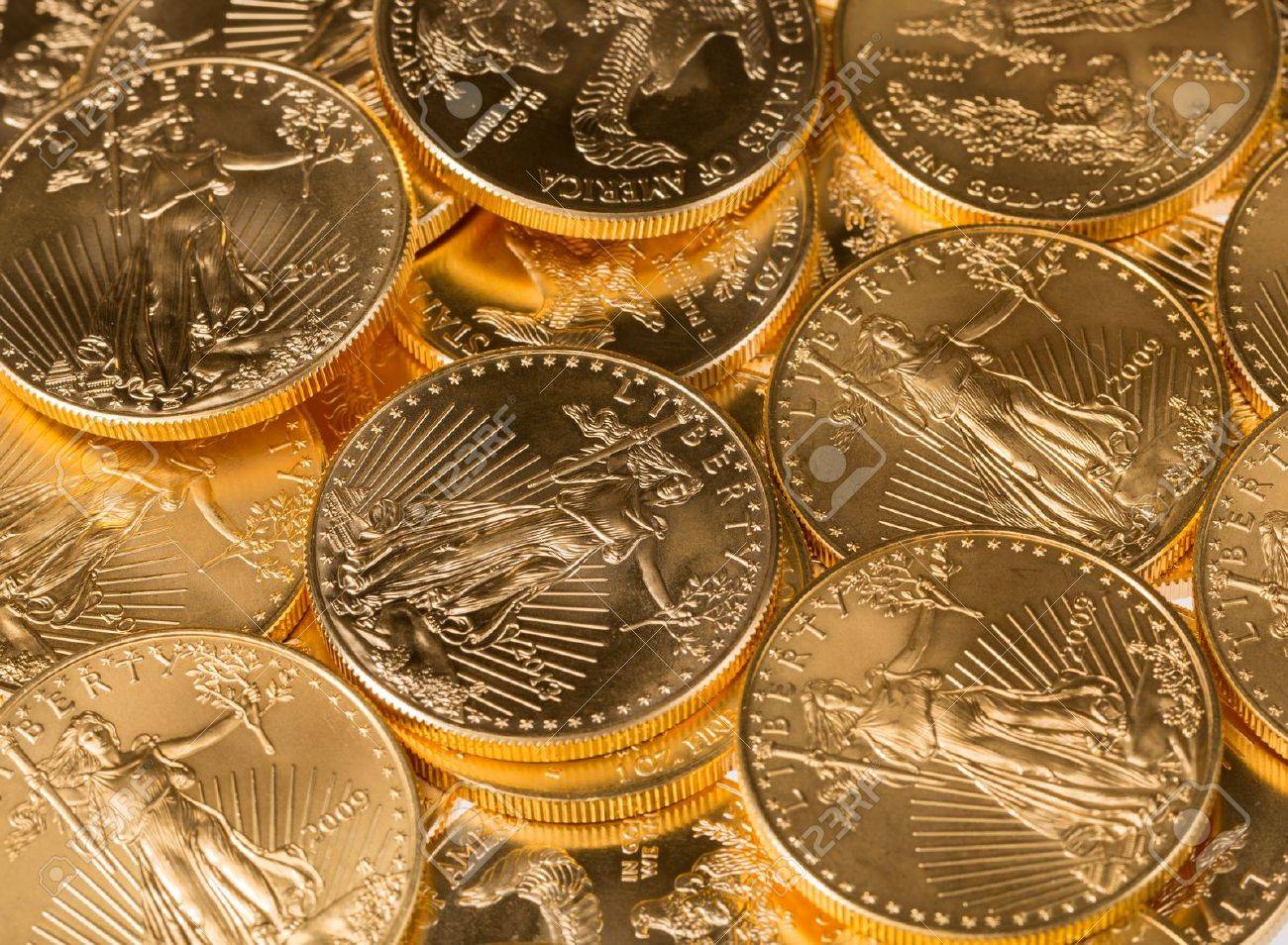 Stacks Of Gold Eagle One Troy Ounce Golden Coins From Us Treasury