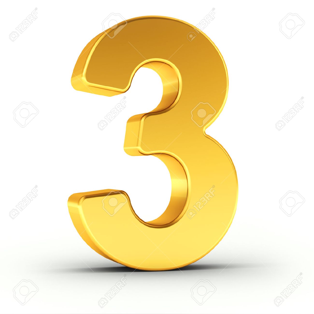 The number three as a polished golden object over white background with clipping path for quick and accurate isolation. - 52778259 The number three as a polished golden object over white background with clipping path for quick and accurate isolation. - 52778259