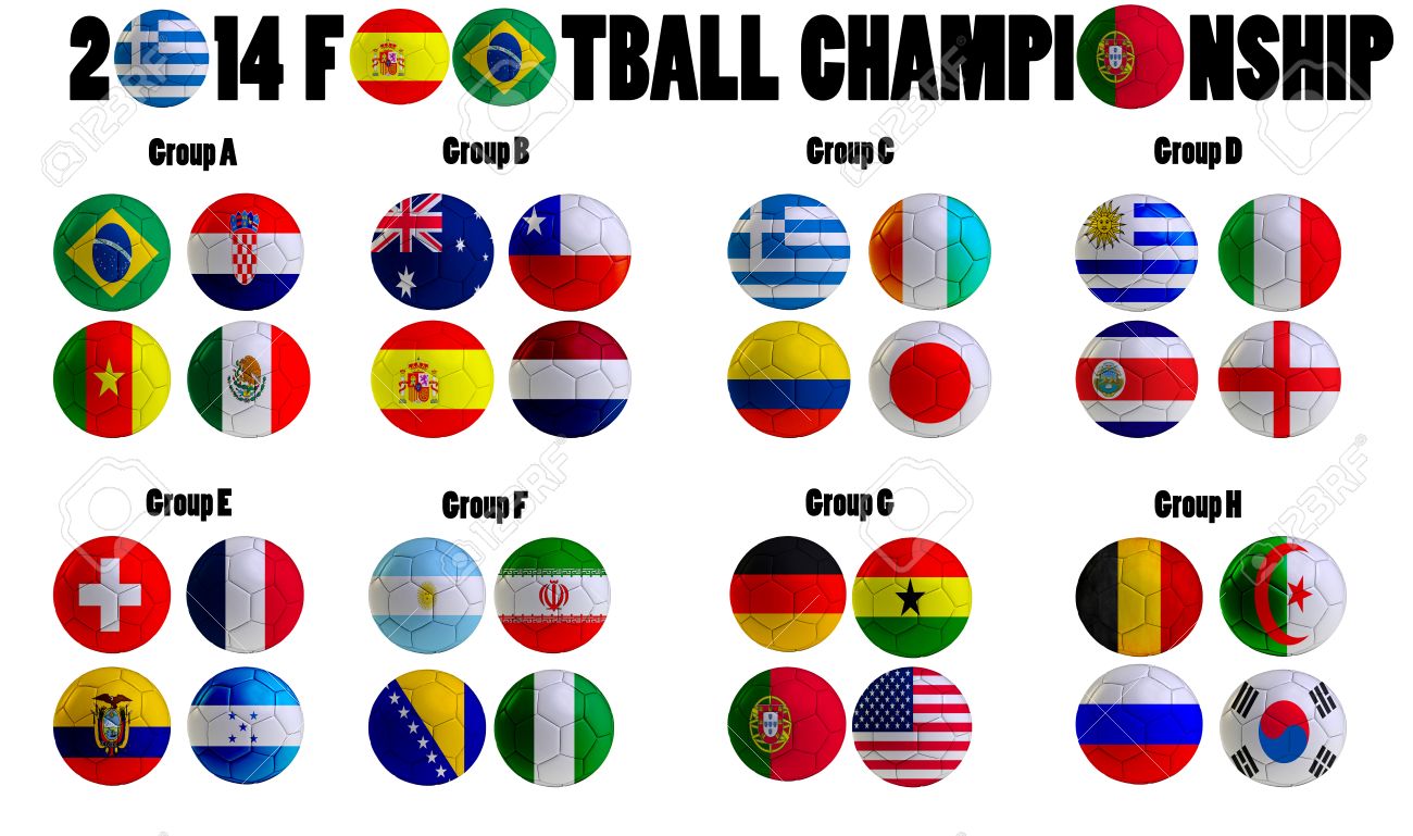 サッカー選手権 14年 ブラジル グループ H 32 国フラグ サッカー ボールの上に の写真素材 画像素材 Image