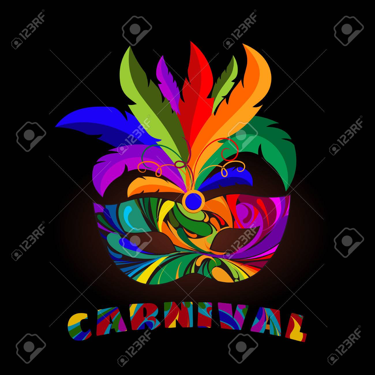 máscara de carnaval con plumas de colores ilustración del vector