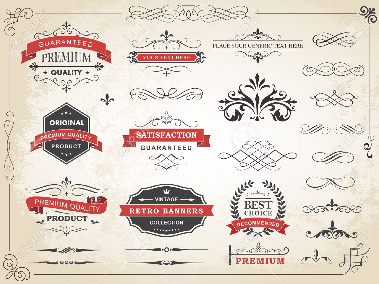 Vector Illustration Of Calligraphic Vintage Label Ornament Divider Design Elements And Page Decoration Stock