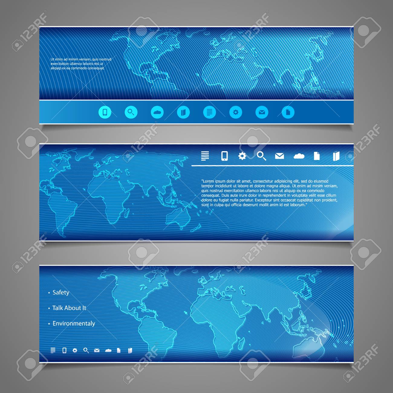 Web デザインの要素 ヘッダー デザイン世界地図のイラスト素材 ベクタ Image