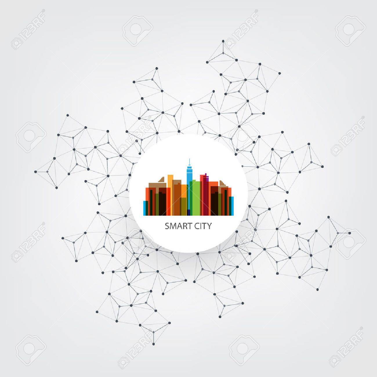 Colorful Smart City Design Concept with Icons - Digital Network Connections, Technology Background - 66860878 Colorful Smart City Design Concept with Icons - Digital Network Connections, Technology Background - 66860878