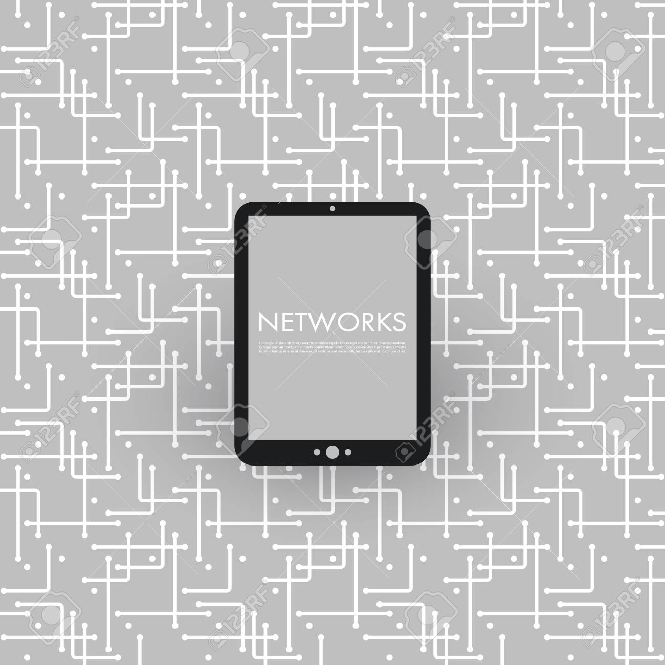 Vettoriale Reti Connessioni Mobilita Tablet Pc Su Modello In Bianco E Nero Di Maglia Sfondo Vettoriale Astratto Image