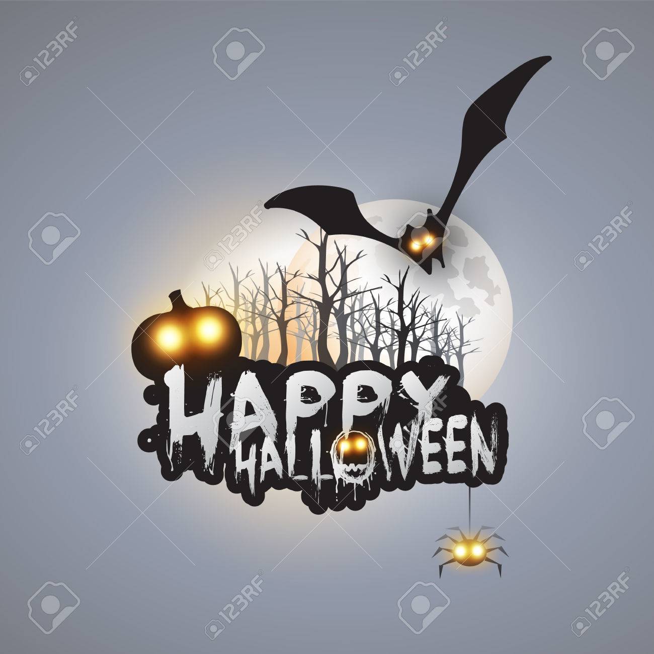 happy halloween card template design flying bat over the autumn