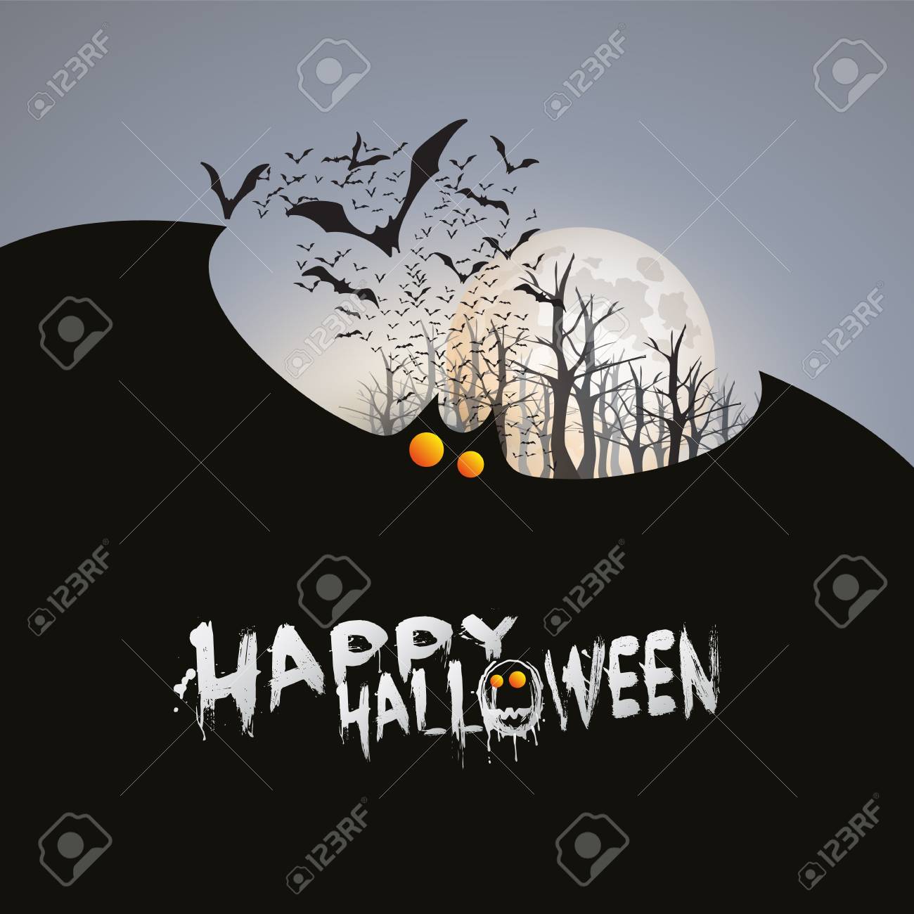 happy halloween card template flying bats over the autumn woods