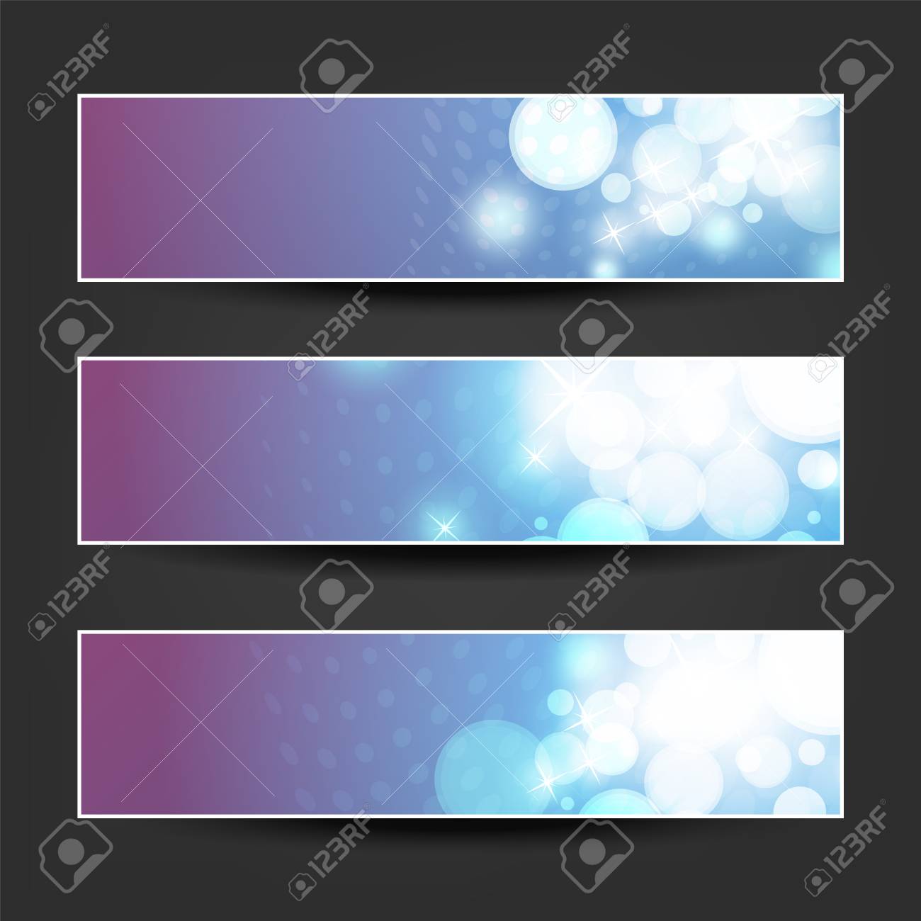 set of blue white and purple horizontal sparkling banner designs