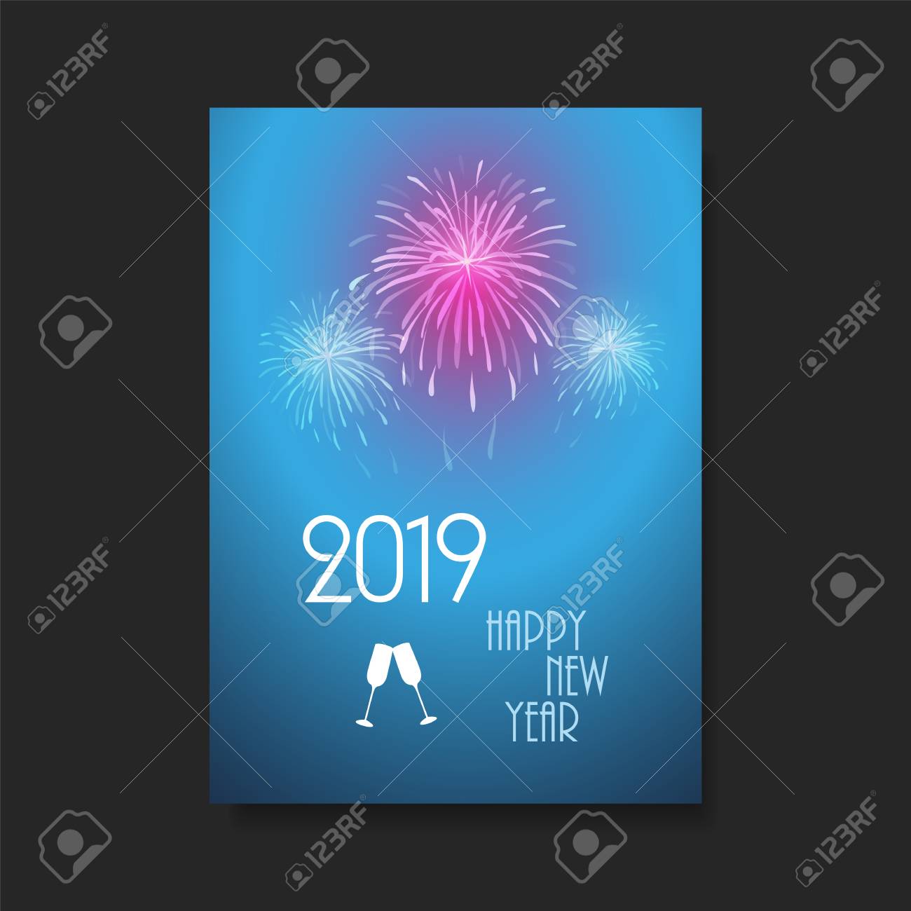 new year card background flyer design with fireworks 2019 fireworks flyer