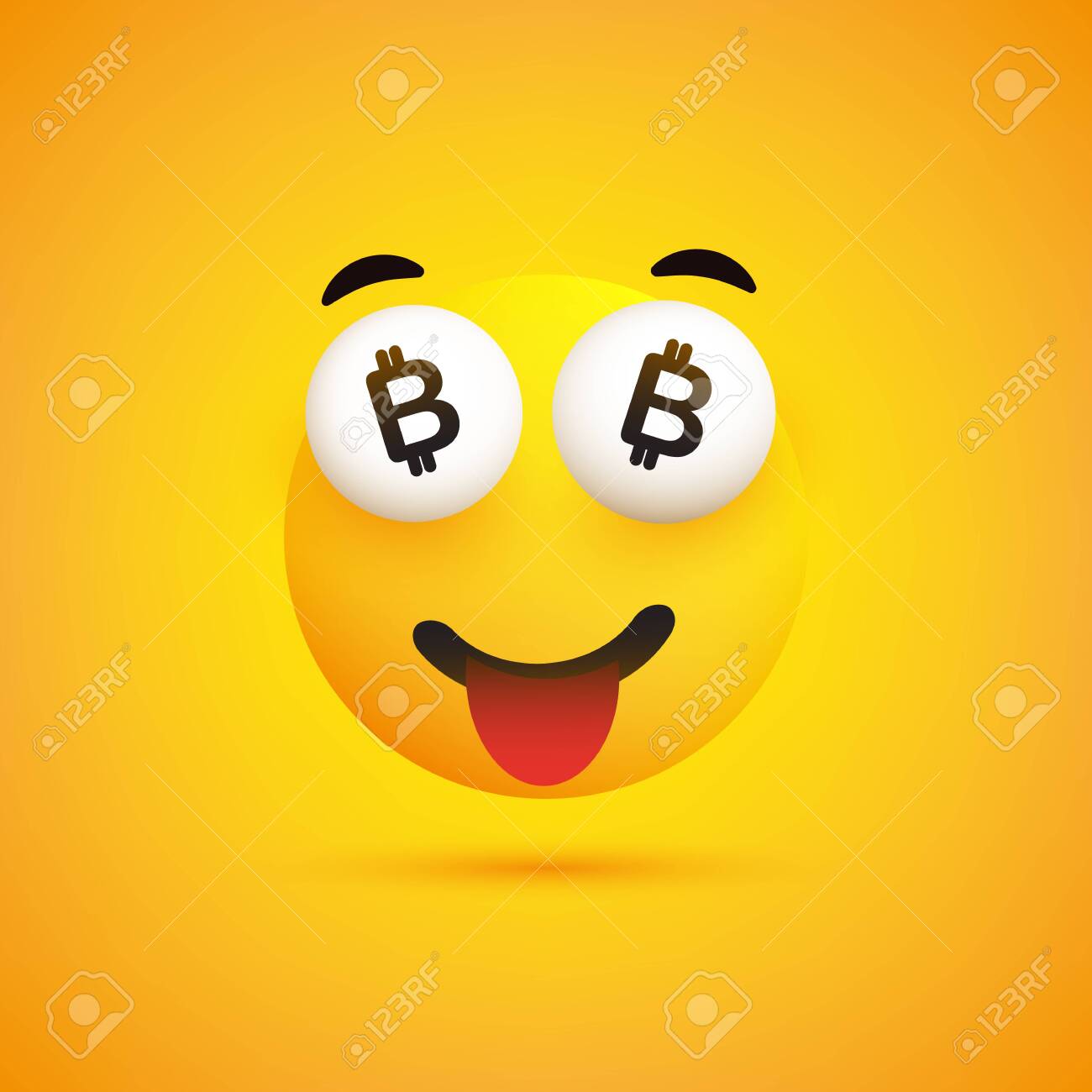 Emoji Souriant Avec Des Signes Bitcoin Dans Les Yeux - Simple Émoticône  Heureuse Sur Fond Jaune - Vector Design Illustration Clip Art Libres De  Droits, Svg, Vecteurs Et Illustration. Image 124348071