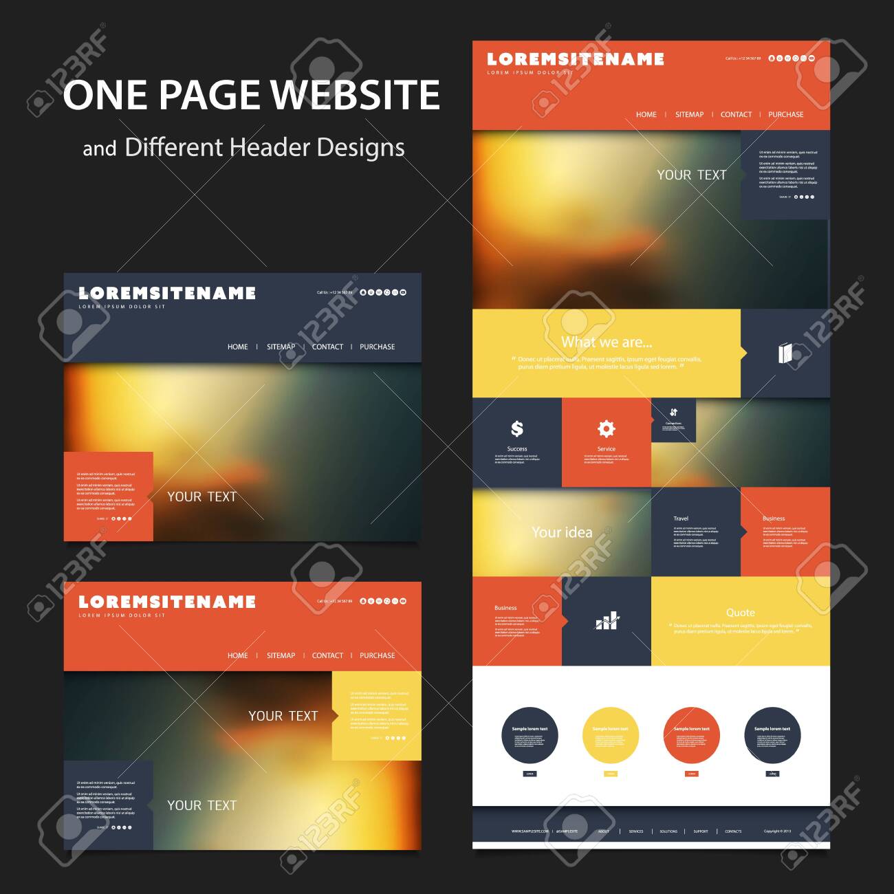 Colorful One Page Website Template - Various Header Designs with Blurred Backgrounds - 131707492 Colorful One Page Website Template - Various Header Designs with Blurred Backgrounds - 131707492