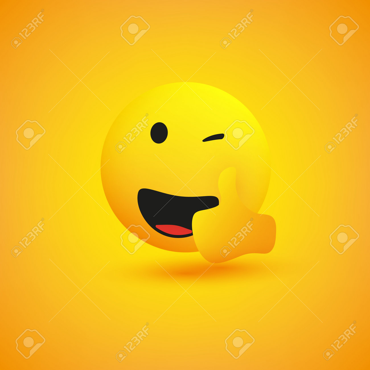 Smiling And Winking Emoji Showing Thumbs Up - Simple Shiny Happy Emoticon  On Yellow Background - Vector Design Royalty Free SVG, Cliparts, Vectors,  and Stock Illustration. Image 160549250., image size:1300x1300