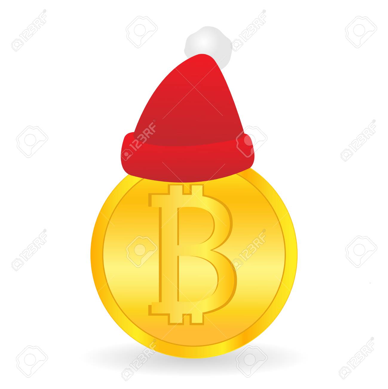 비트코인과 산타클로스 모자. 산타의 선물. 디지털 화폐. 암호화폐. 흰색 배경에 고립 된 Bitcoin 기호 황금 빛나는 동전. 가상  돈 개념입니다. 벡터 일러스트 레이 션 아이콘 로고 로열티 무료 사진, 그림, 이미지 그리고