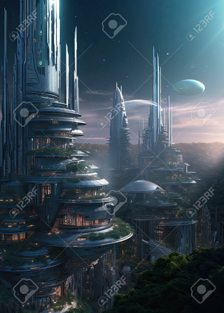 未来の宇宙都市 – 生成AIイラストの写真素材・画像素材 Image