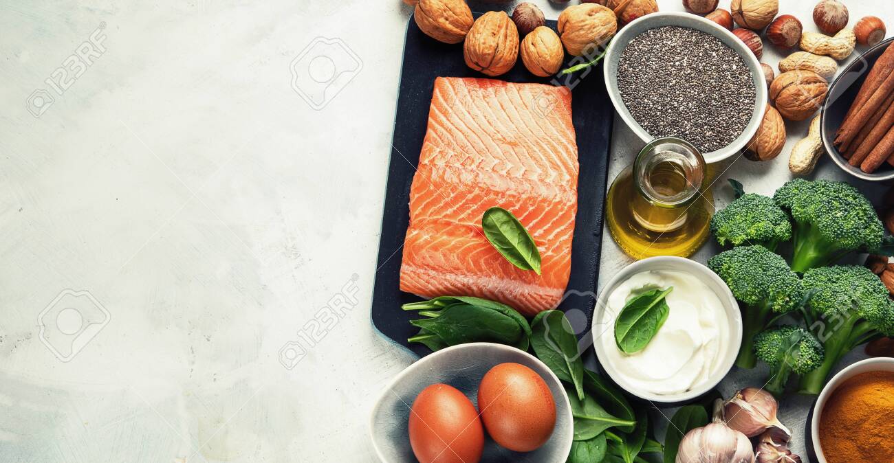 Healthy organic food for Diabetes diet. Cholesterol diet, food high in antioxidants, vitamins and minerals. Top view with copy space - 132011745 Healthy organic food for Diabetes diet. Cholesterol diet, food high in antioxidants, vitamins and minerals. Top view with copy space - 132011745