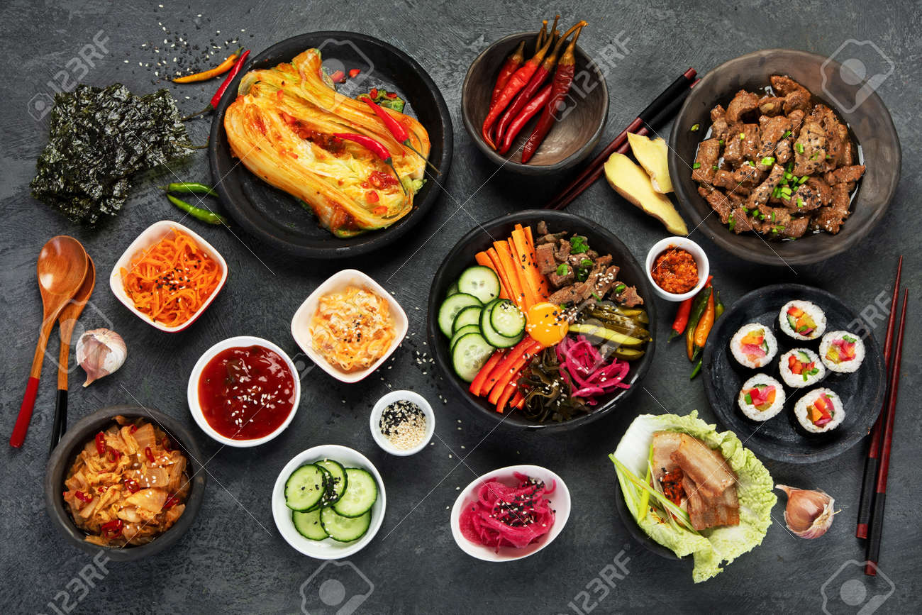 다양한 한국 전통 요리. 아시아 음식. 평면도, 평면도 로열티 무료 사진, 그림, 이미지 그리고 스톡포토그래피. Image  179285536