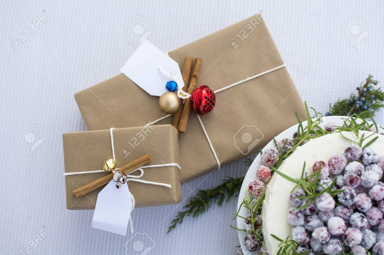 Holiday Gift Boxes And Homemade White Chocolate Cranberry Cake Stock Photo Picture And Royalty Free Image Image 49986372