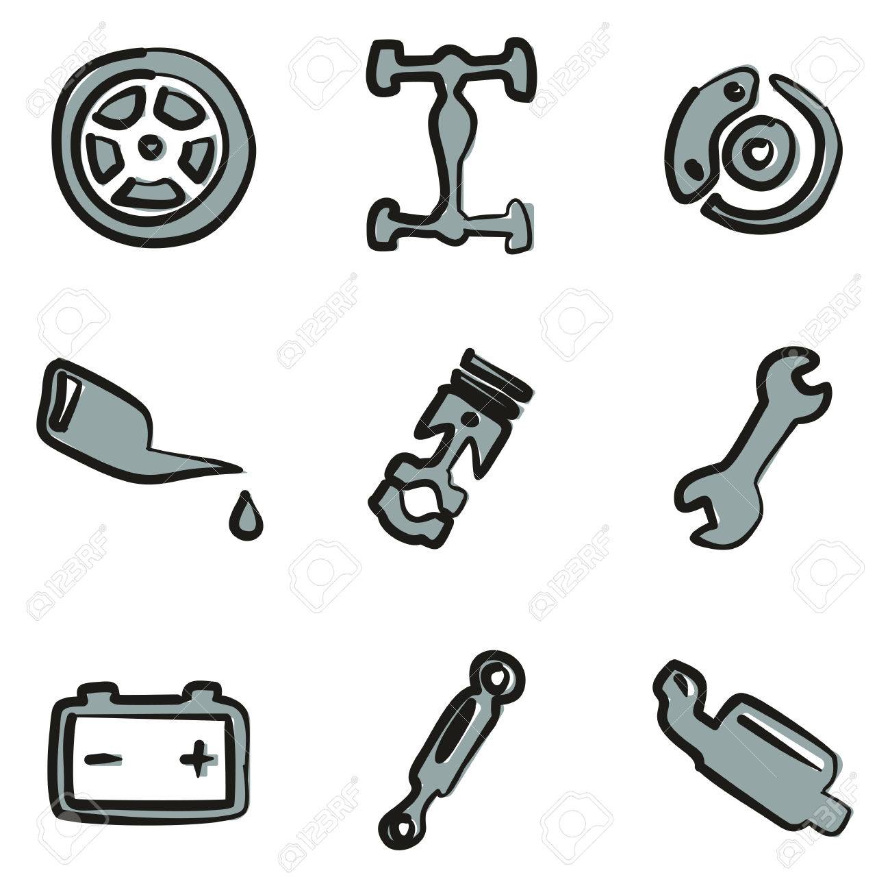 車のメカニック アイコン フリーハンド 2 色のイラスト素材 ベクタ Image