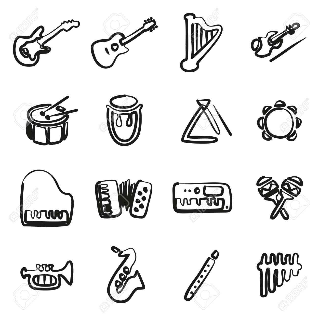 Musical Instruments Icons Freehand Royalty Free Cliparts Vectors And Stock Illustration Image