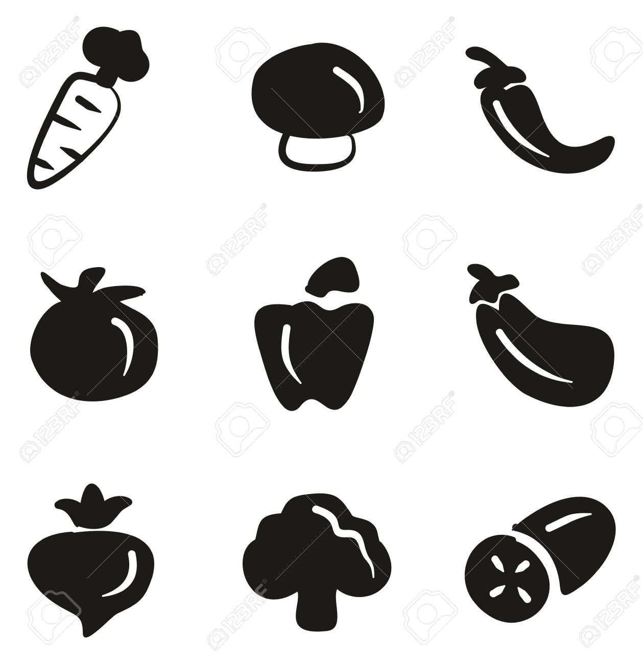 白い背景の上の野菜アイコン フリーハンド塗りつぶし のイラスト素材 ベクタ Image