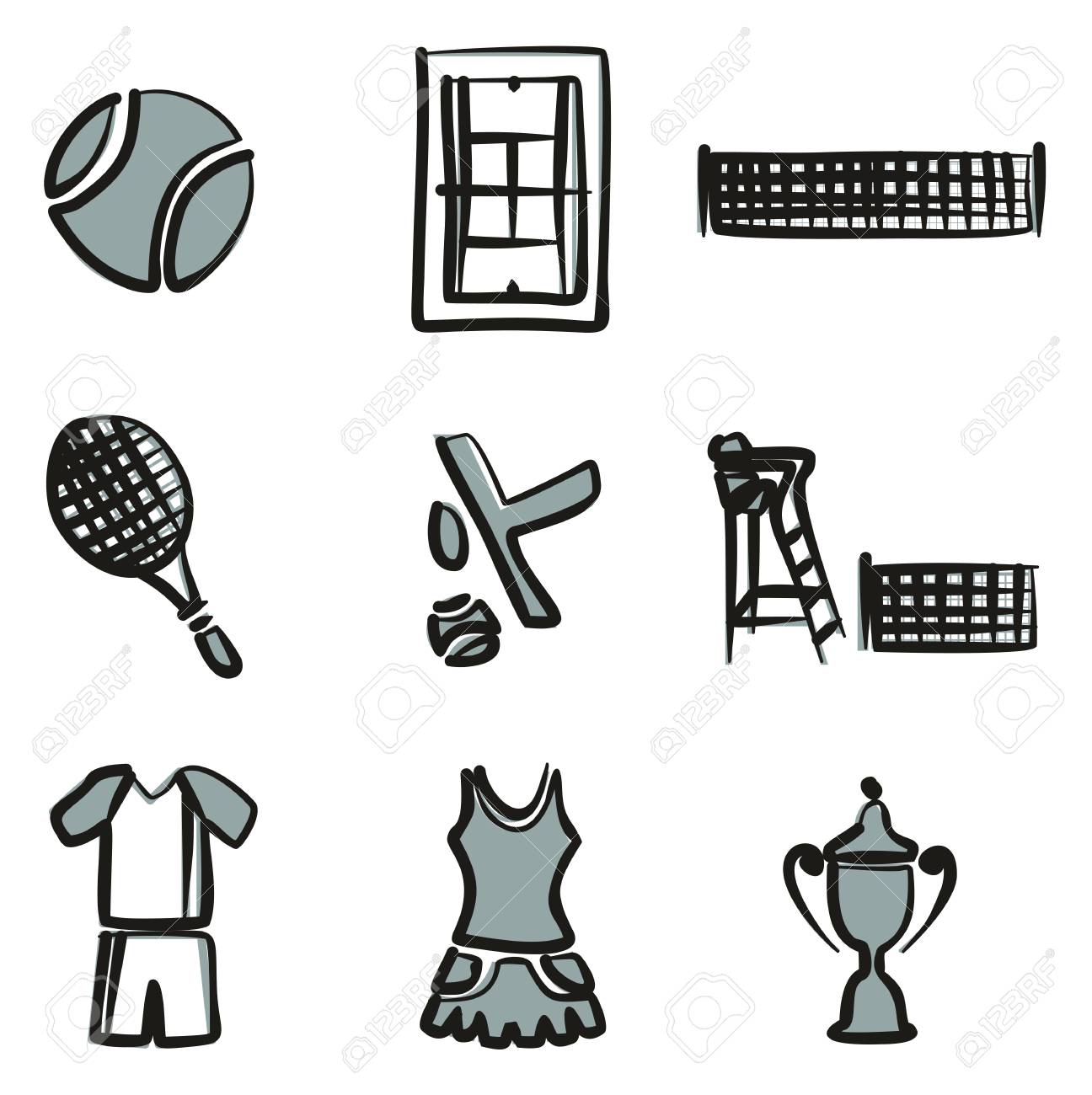 テニス アイコン フリーハンド 2 色のイラスト素材 ベクタ Image