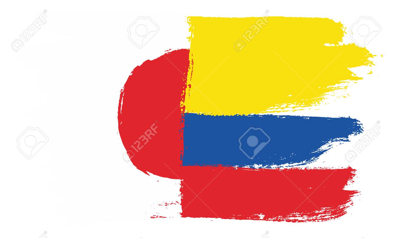 丸みを帯びたブラシで塗装された日本国旗 コロンビア旗ベクトルハンド のイラスト素材 ベクタ Image