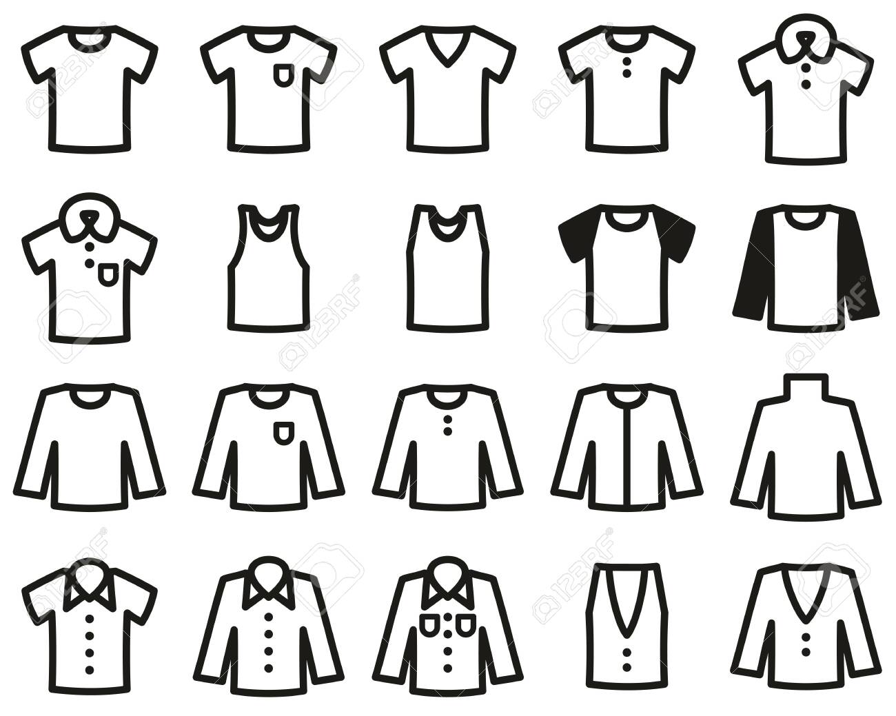 Shirt Icons Black \u0026 White Set Big Royalty Free SVG, Cliparts, Vectors, and  Stock Illustration. Image 148151681., image size:1300x1039