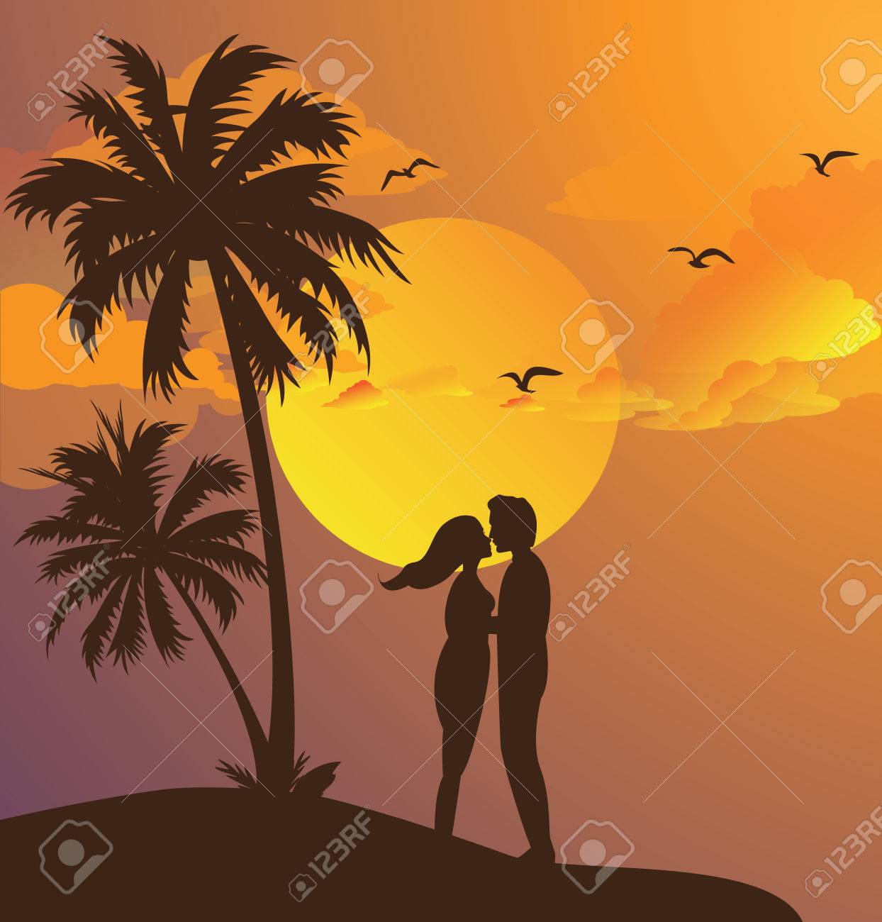 Paar Kussen Silhouette Sonnenuntergang Am Strand Romantischen Moment Gelben Himmel Palme Vektor Lizenzfrei Nutzbare Vektorgrafiken Clip Arts Illustrationen Image 55601895