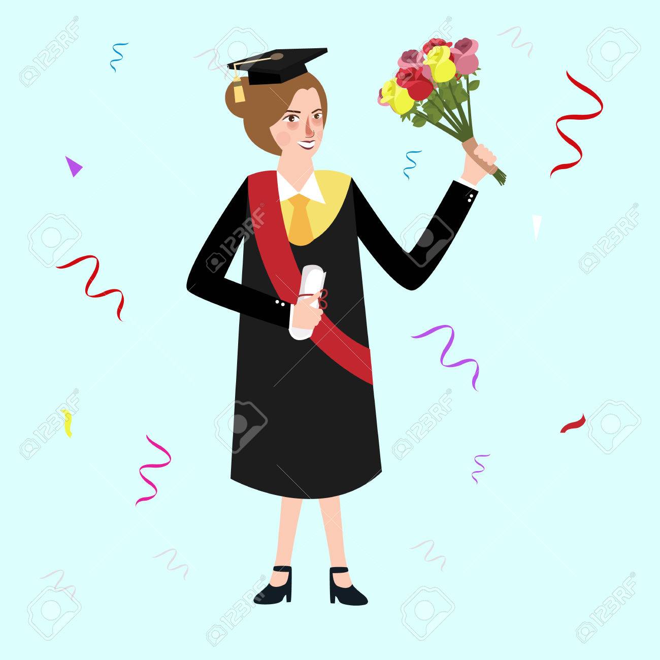 卒業式女性花束花のベクトルを保持のイラスト素材 ベクタ Image 6356