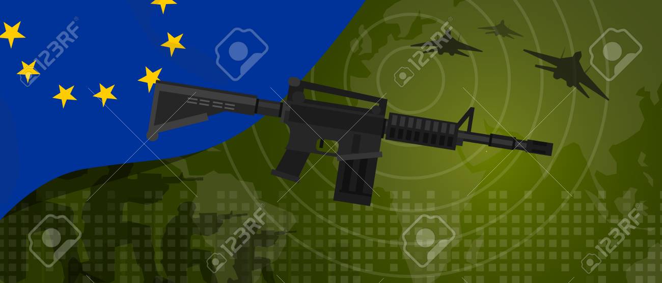 ヨーロッパ連合 Eu 軍陸軍防衛産業戦争の電源 銃兵隊のジェット戦闘機やレーダー ベクトル国国民の祭典の戦い のイラスト素材 ベクタ Image