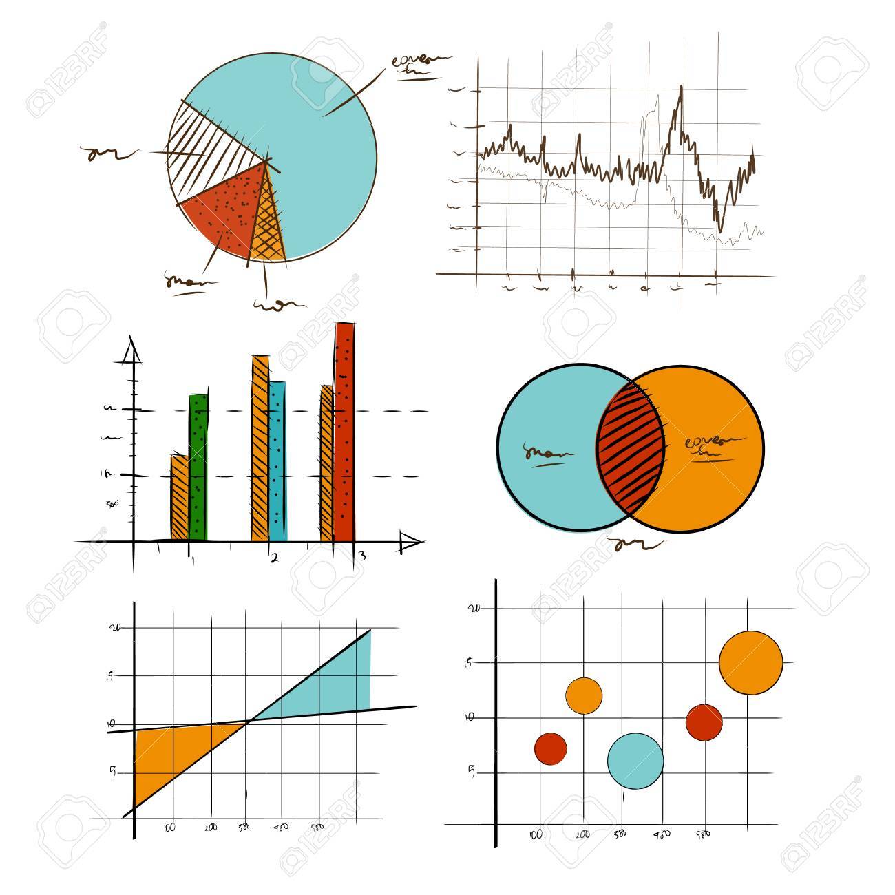 hand drawing chart graphic collection set for business and statistics education such as venn diagram