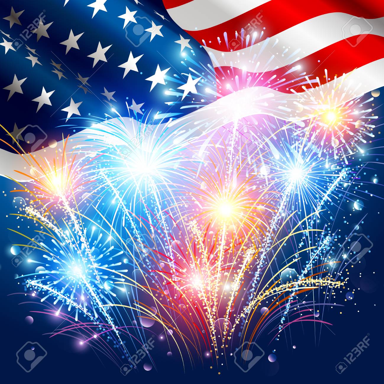 american flag with colored fireworks royalty free cliparts vectors american flag and fireworks