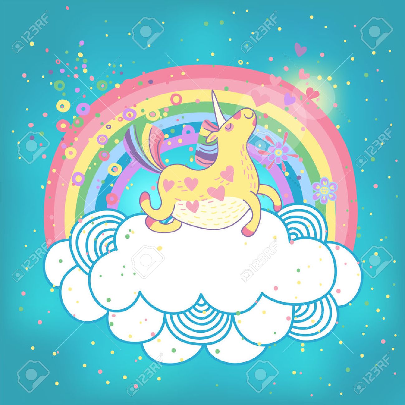 雲の中のかわいいユニコーン虹とカード のイラスト素材 ベクタ Image 雲の中のかわいいユニコーン虹とカード のイラスト素材 ベクタ Image